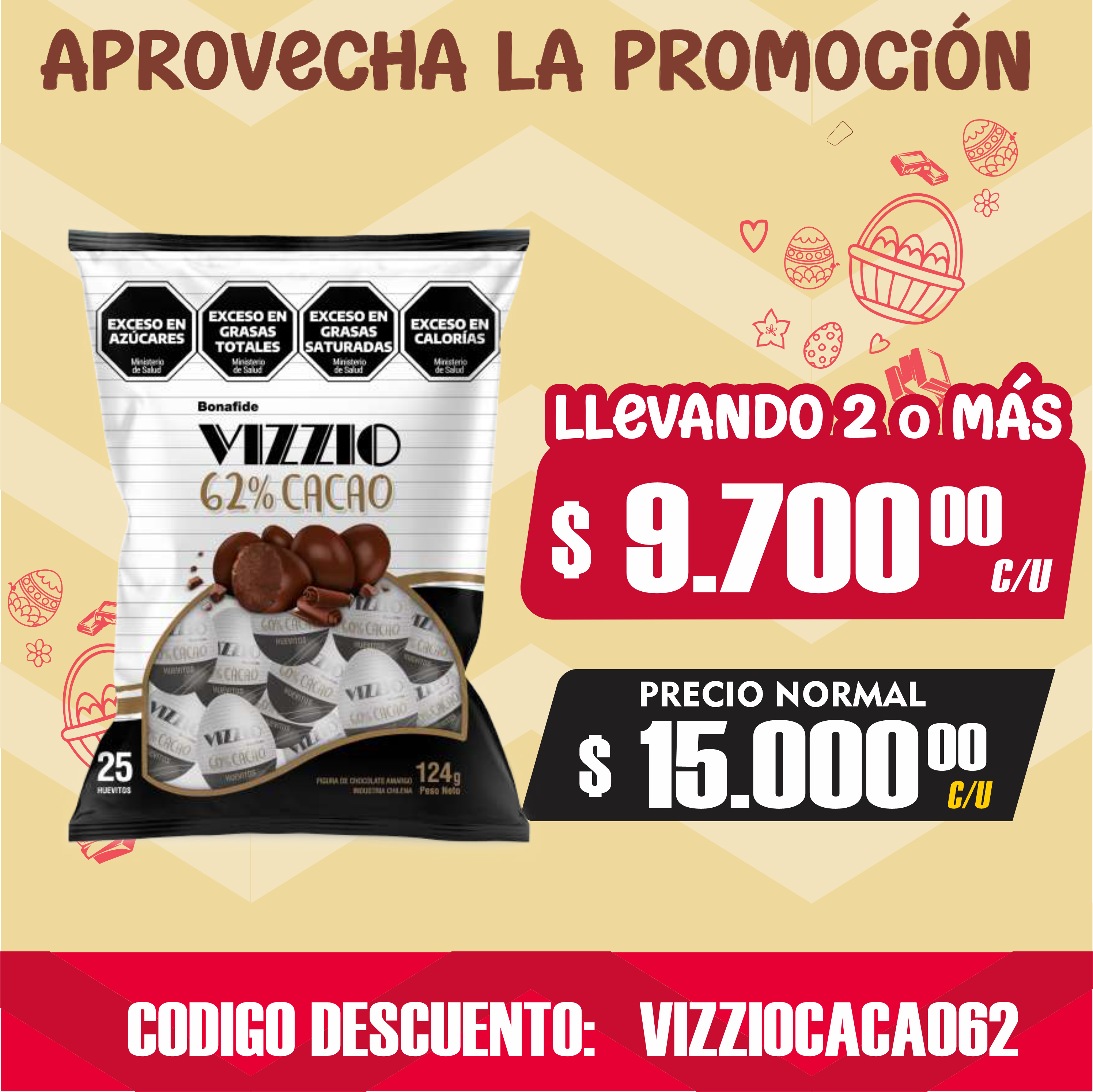 BONAFIDE BOLSA HUEVO VIZZIO CACO 62% x 124 GR